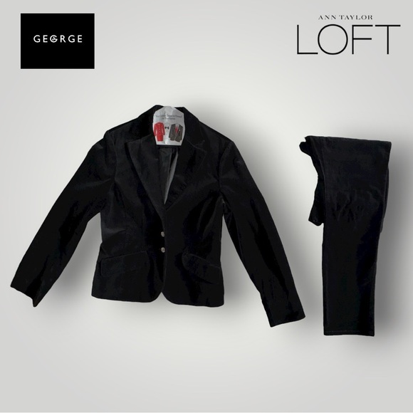 George Women’s Black Velvet Blazer Jacket & LOFT Velvet Trousers SET - Picture 3 of 16